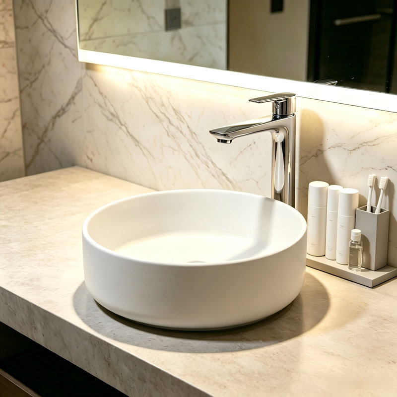 Yingze 14" Small Round Vessel Sink, Modern Thin Rim Bathroom Basin, Ceramic Vanity Top Bowl, Glossy White, Glossy White