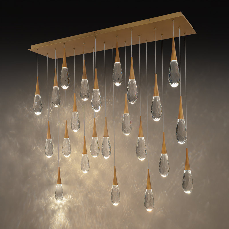 Hibiscus 23 Light Crystal LED Multi-Light Pendant, Aged Brass, 23