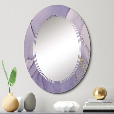 Miroir mural mauve et gris, impression moderne, vagues liquides mauves et grises