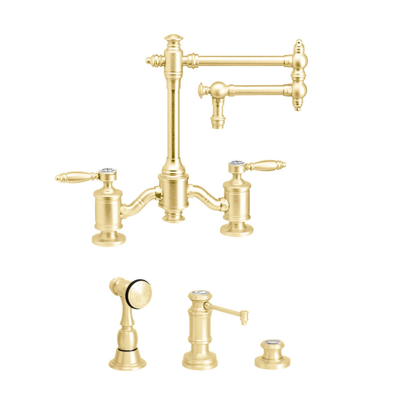 Towson Bridge Faucet - 12" Articulated Spout, Unlaquered Polished Brass