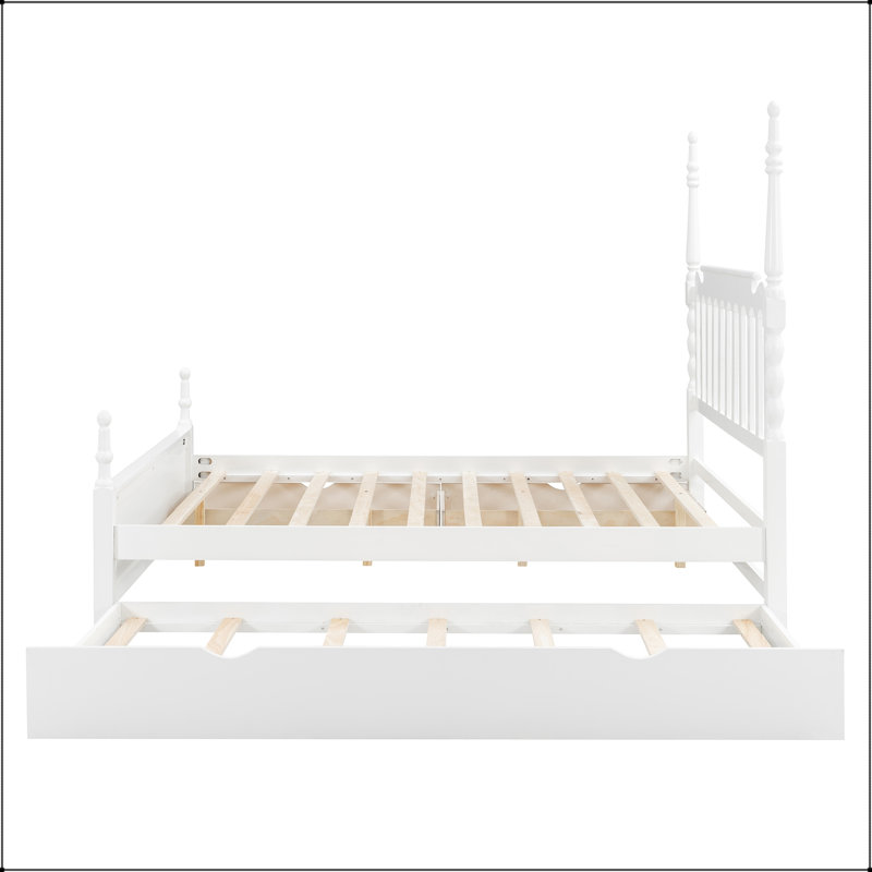 Grand lit plateforme avec lit gigogne simple TG et tiroirs de rangement, Blanc