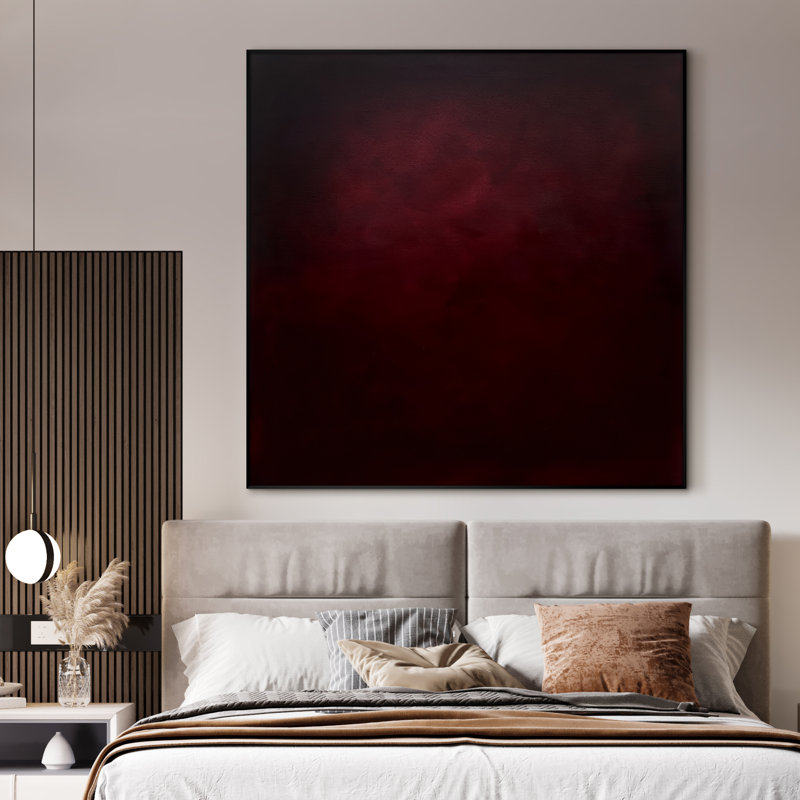 Extra Large Deep Burgundy Red Abstract Wall Art Print - Minimalist Contemporary Decor for Living Room or Bedroom, Frame Assembly Required (Frame Assembly Required)