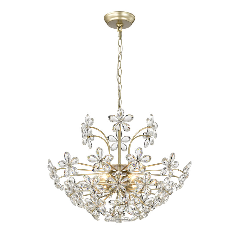 Arbel 6-light 22.4 " Brushed Silver-ish Champagne Daisy Flower Crystal Chandelier