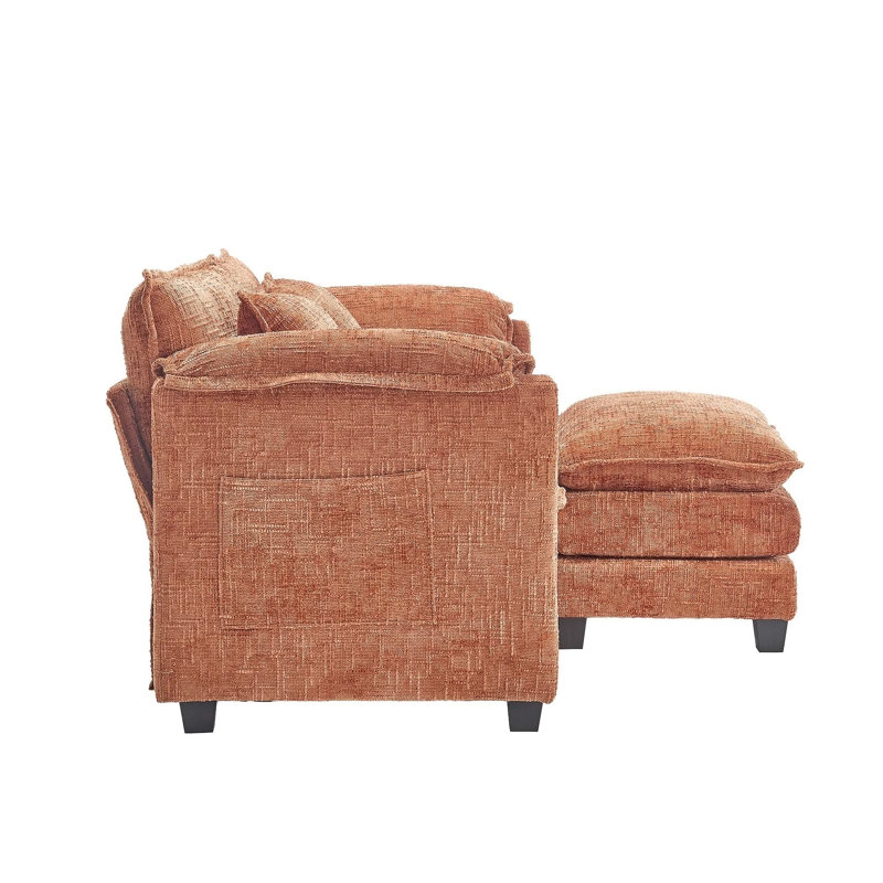 Zuri Upholstered 2-Seater Sectional Sofa with Ottomans, Orange Chenille