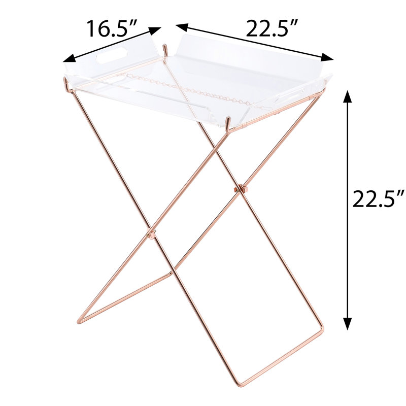 Table-plateau moderne et transparente avec base en luge en cuivre et plateau en acrylique à des fins décoratives