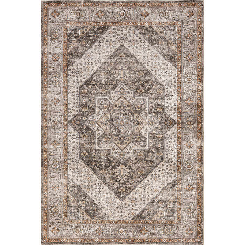 Sanna Distressed Medallion SplashGuard Machine Washable Area Rug, Rectangle 4' x 6'