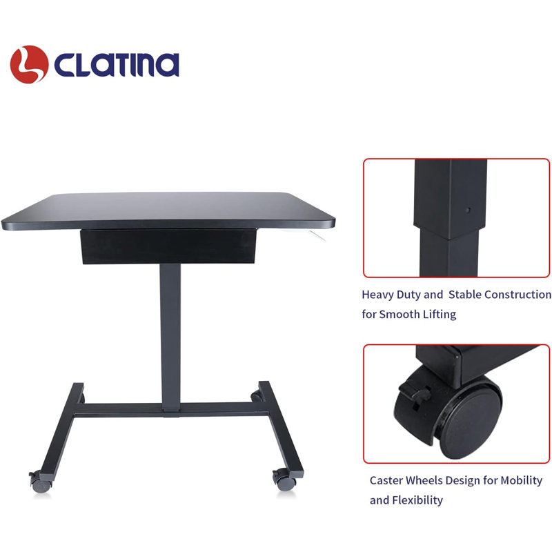 Black Adjustable Height Laptop Cart with Drawer