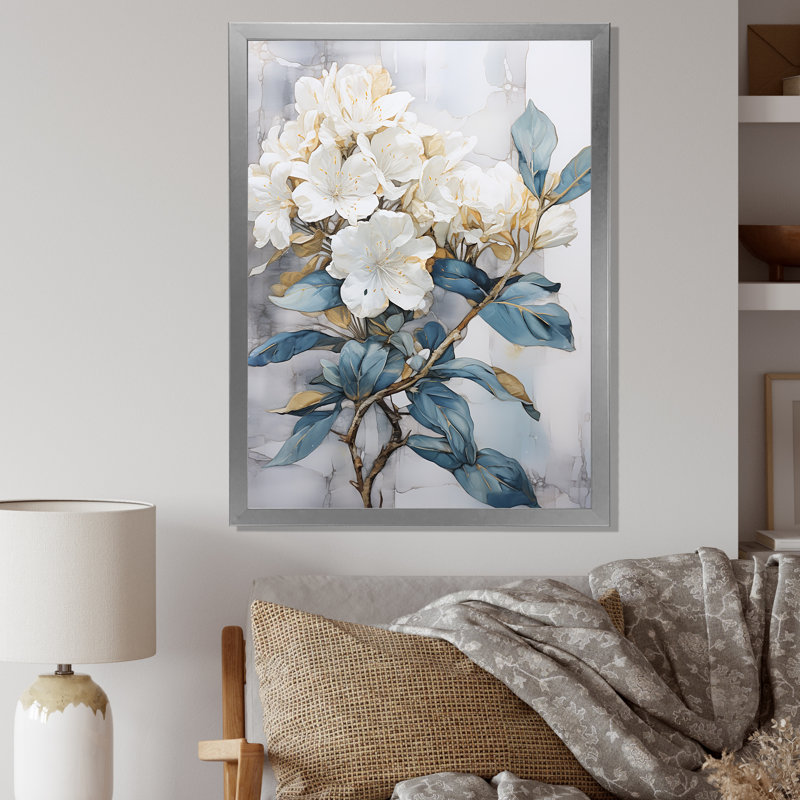 «Rhododendron Simplicity Bouquet Florals V», reproduction d'art sur toile, H 32 po x l 16 po x P 1 po, Cadre simple argenté