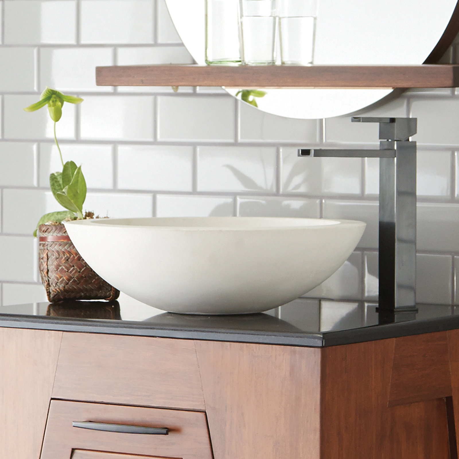 NativeStone Morro Round Concrete Vessel Sink, Pearl