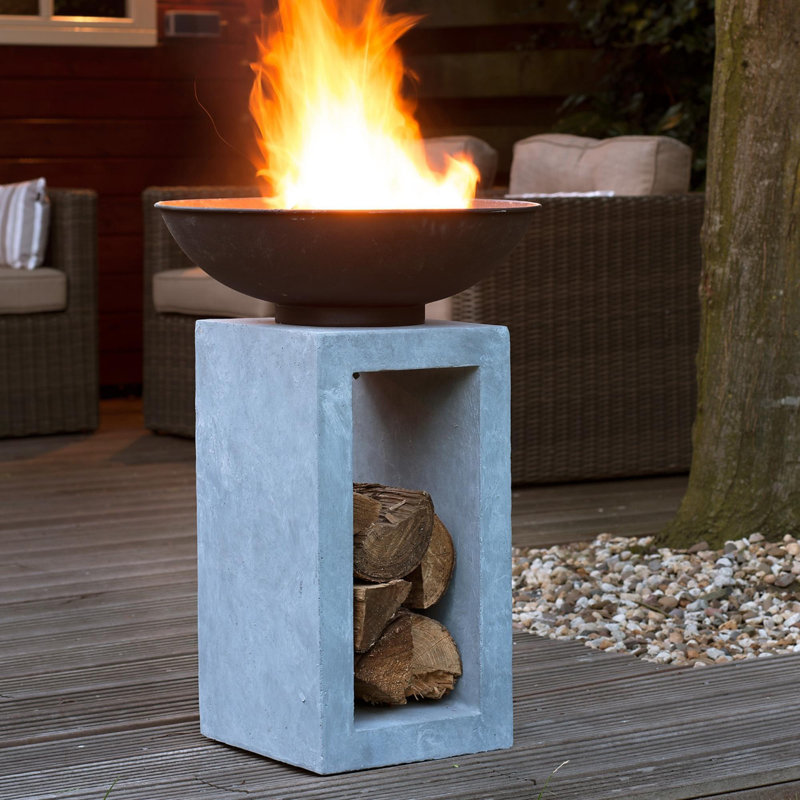 Wood Burning Fire Pit Column, H 69cm x W 40cm x D 40cm