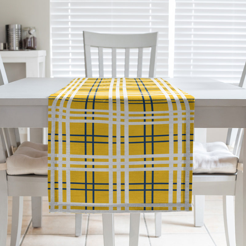 Paid Polyester Table Runner, 90" L x 16" W, Gold/Navy Blue/White