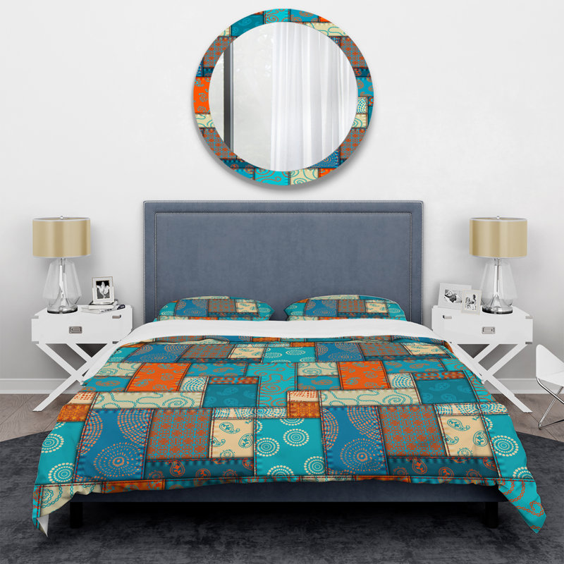 Multicolor Quilting Patchwork - Abstract Duvet Cover Set - Microfiber Polyester, King Duvet Cover + 2 King Shams