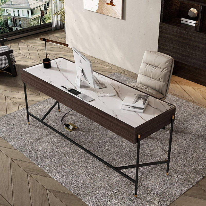 White Rectangular with 3 drawers desk, 29.53" H x 62.99" W x 23.62" D
