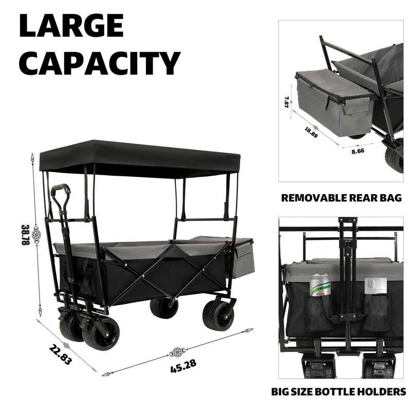 Chariot pliable de 480 lb avec auvent, Noir