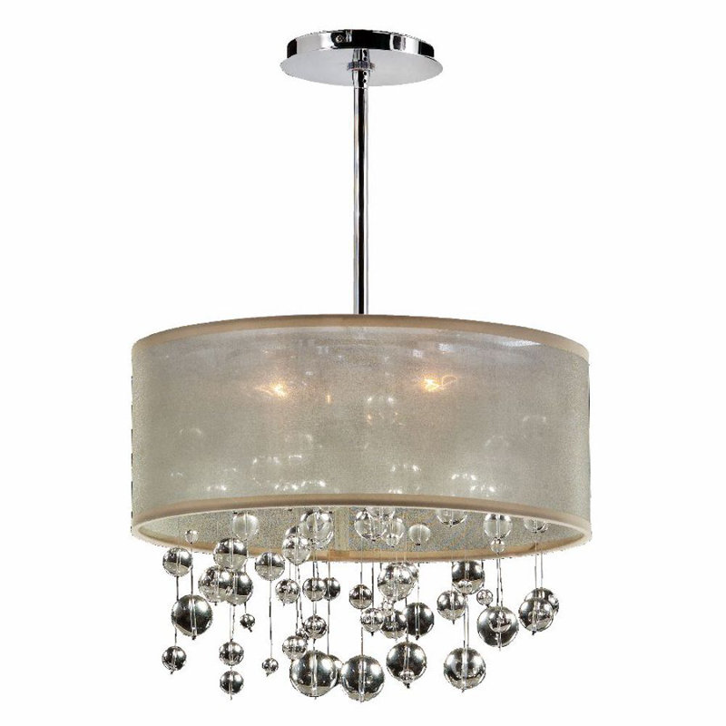 3 - Light Dimmable Drum Chandelier, Taupe, 10.5" H x 15" W x 15" D