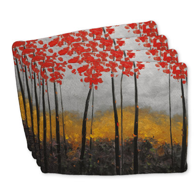 Abstract Autumn Trees Braided Placemats | Set of 4 Home Decor