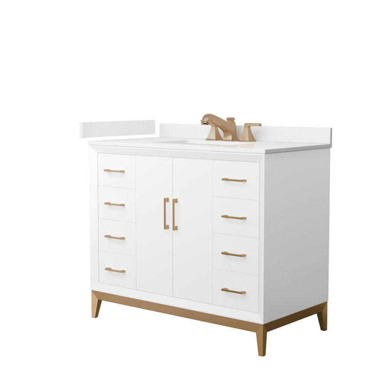 Amici 42 Single Bathroom Vanity with Top, White Quartz, Matte Black, 60"