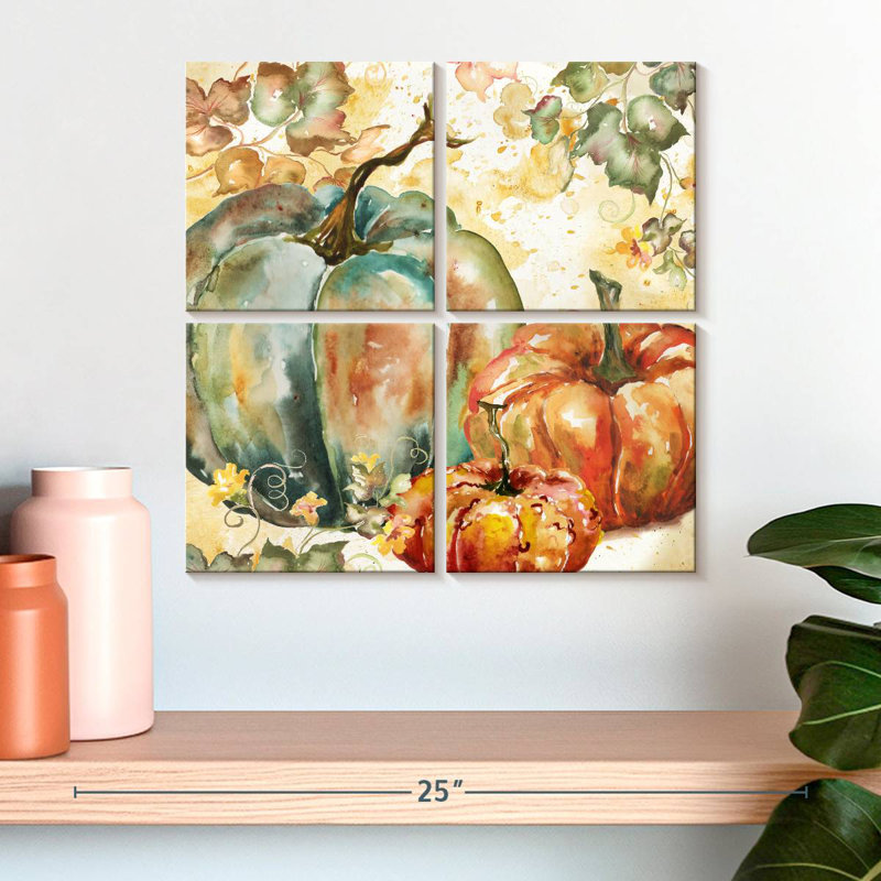 Yarlin, récolte d'aquarelle bleu sarcelle citrouilles I, H 18 po x l 18 po