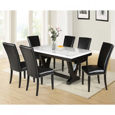 Table rectangulaire moderne en faux marbre et salle à manger