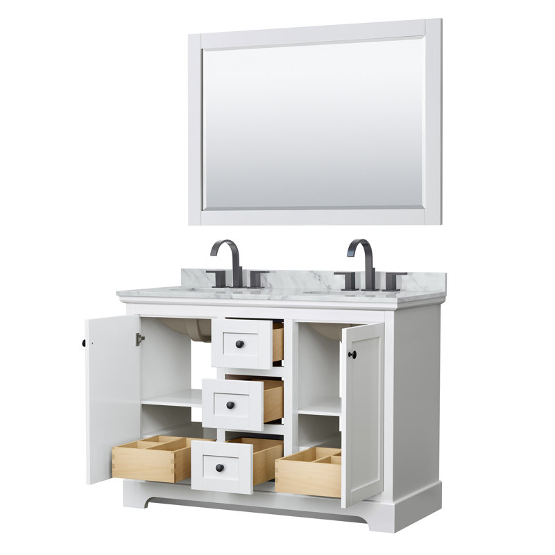 Avery 48'' Double Bathroom Vanity with Marble Top, White, Matte Black