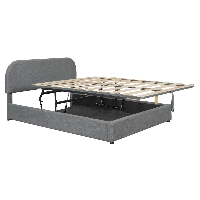 Lit plateforme tapissier Teddy, Gris, Grand lit