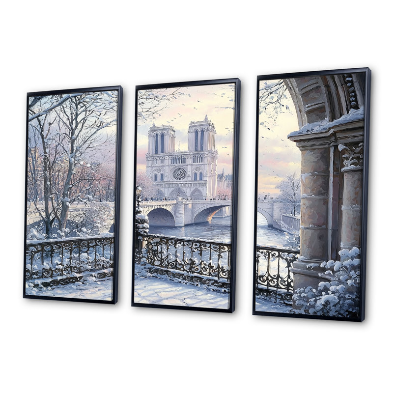 Élégance parisienne, cathédrale Notre-Dame IV - ensemble d'art mural de la ville de Paris, Toile avec cadre flottant noir
