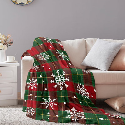 60x80 Christmas Snowflake Plaid Blanket - Red & Green Holiday Blanket - Super Soft & Warm - Perfect for Couch, Bed, or Travel - Great Plus, you'll get a free Christmas-hat cat canvas tote bag