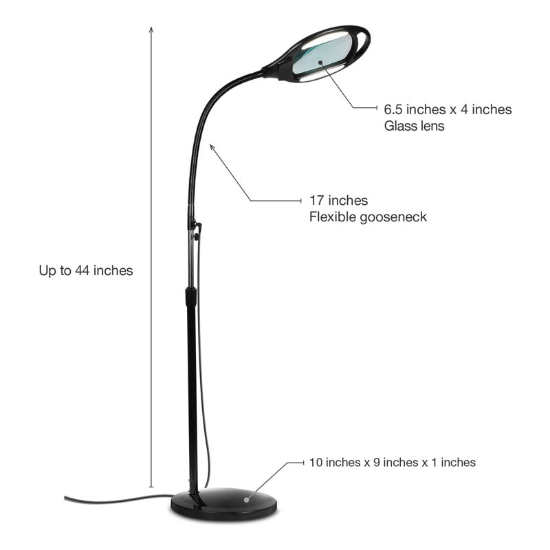 Pro 44 in. Industrial 1.75X Magnifying LED Floor Lamp with Adjustable Gooseneck Head, Black