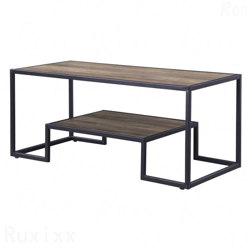 Rustic Oak Coffee Table With Shelf And Black Frame