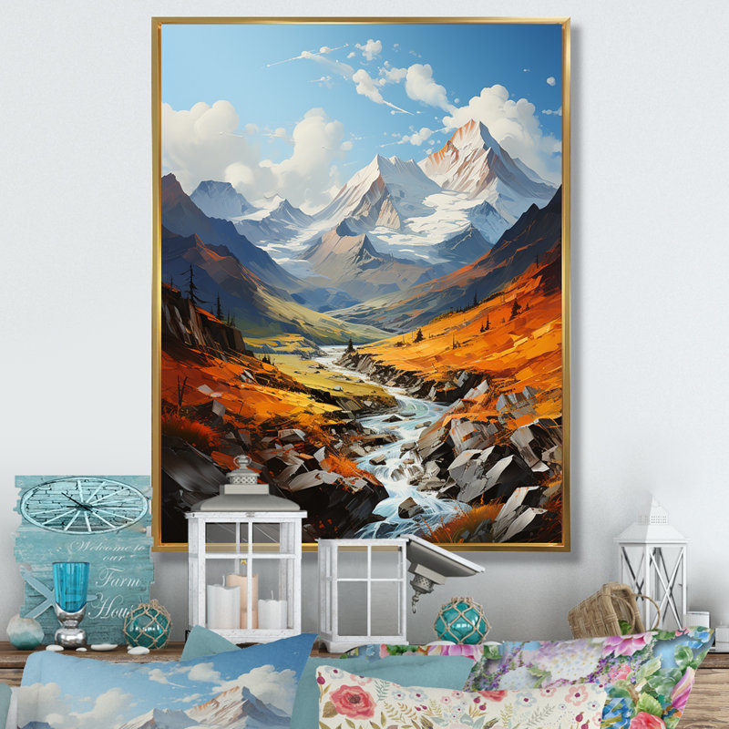 Baeden Orange Bluw Mountains, H 44 po x l 34 po x P 1,5 po, Cadre flottant doré