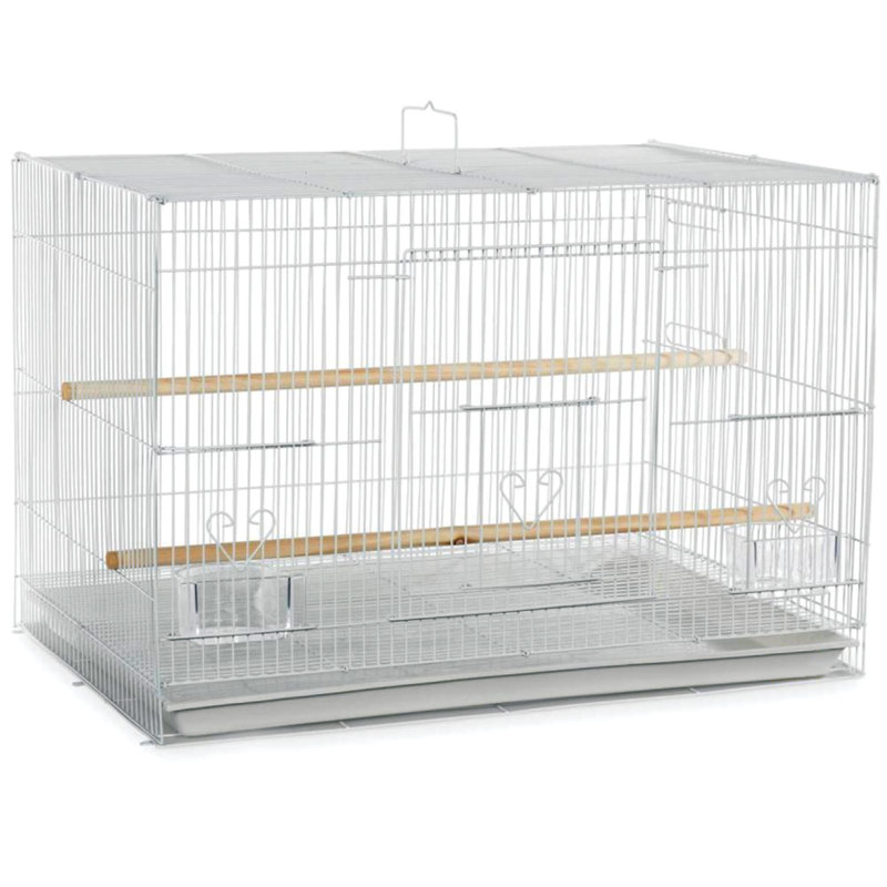 Iron Flat Top Flight Cage with Perch, White