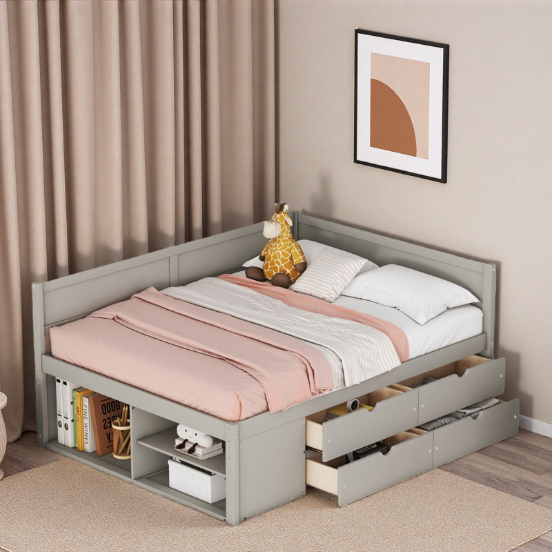 Daybed With Drawers And Shelves, Gray, Full/Double