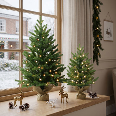 Ensemble de sapins de Noël artificiels pré-illuminés, 2 sapins verts de 60 cm et 90 cm