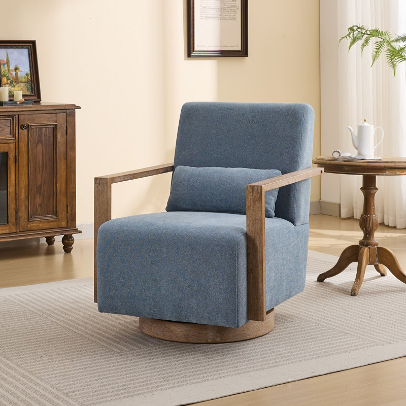 Ynes 30.8" Wide Upholstered Swivel Armchair, Pale Blue Polyester