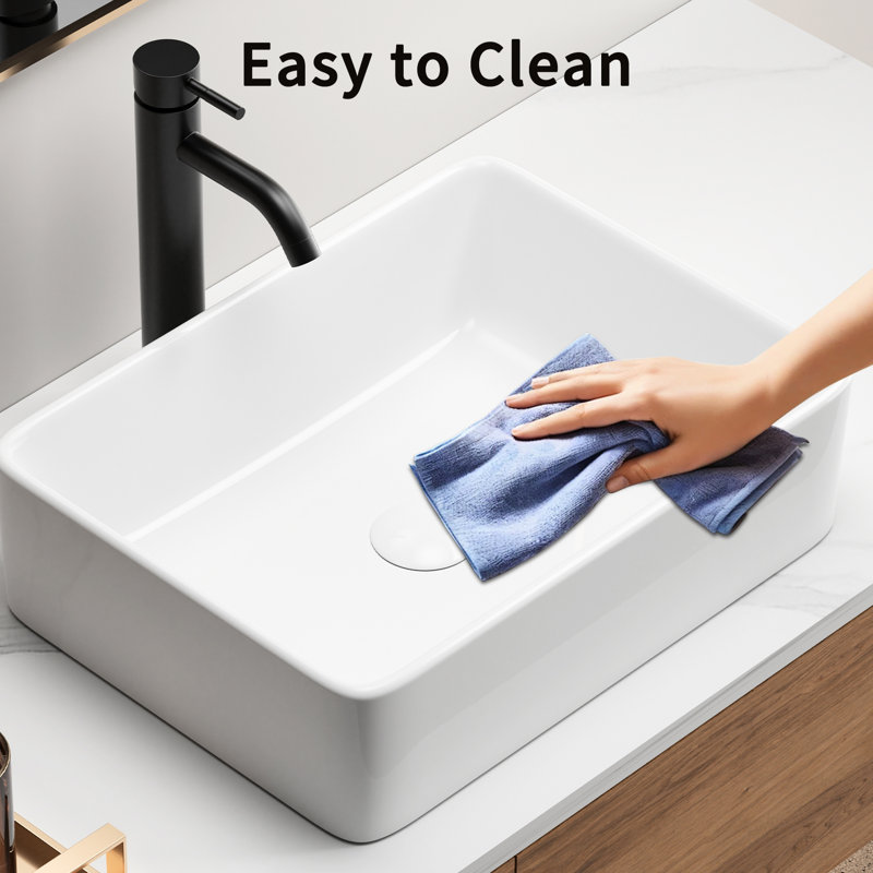 19X15 Inch Rectangular White Porcelain Ceramic Vessel Sink For Bathroom, Contemporary Aesthetic, To Wear, Us Standard Drainage Rectangle Above Counter Bathroom Sink, 19 Inch, Graceful And Generous