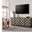 Meuble télé 68 po avec meuble télé géométrique 4 portes, console média moderne avec portes en damier