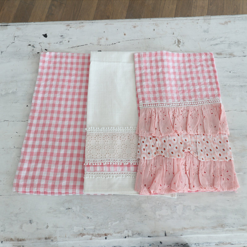 Essuie-mains en coton fait à la main rose Affection (ensemble de 3)