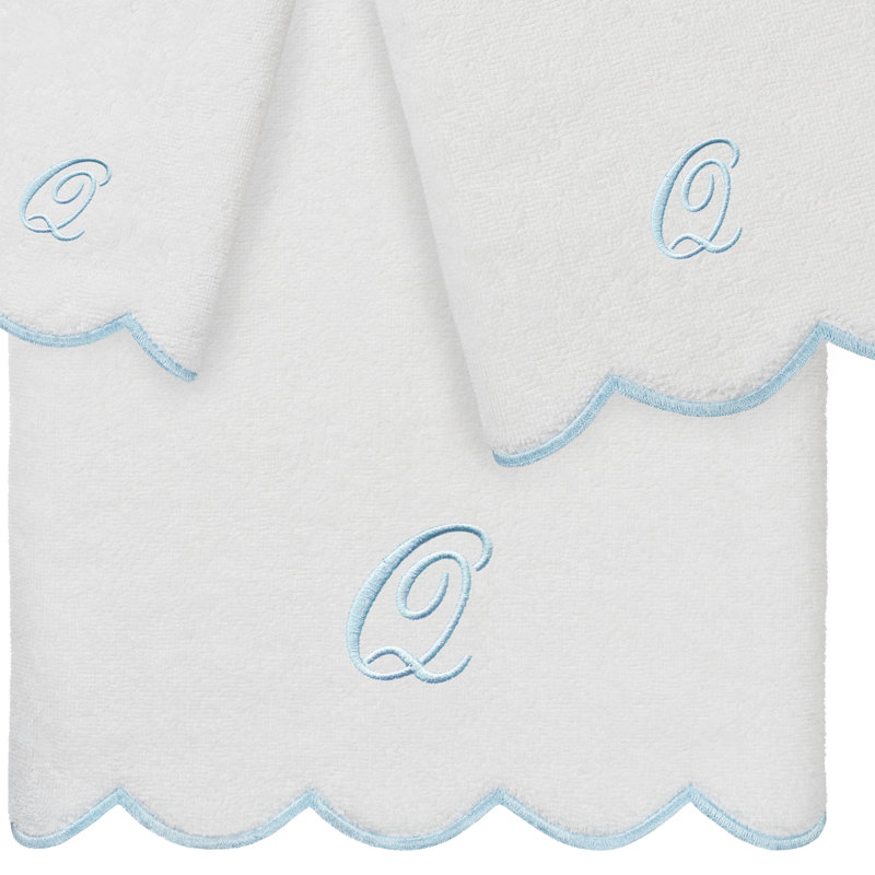  Ensemble de serviettes personnalisées 100% coton ADORNIA, Q, Blanc / Bleu, Ensemble 3 serviettes de bain
