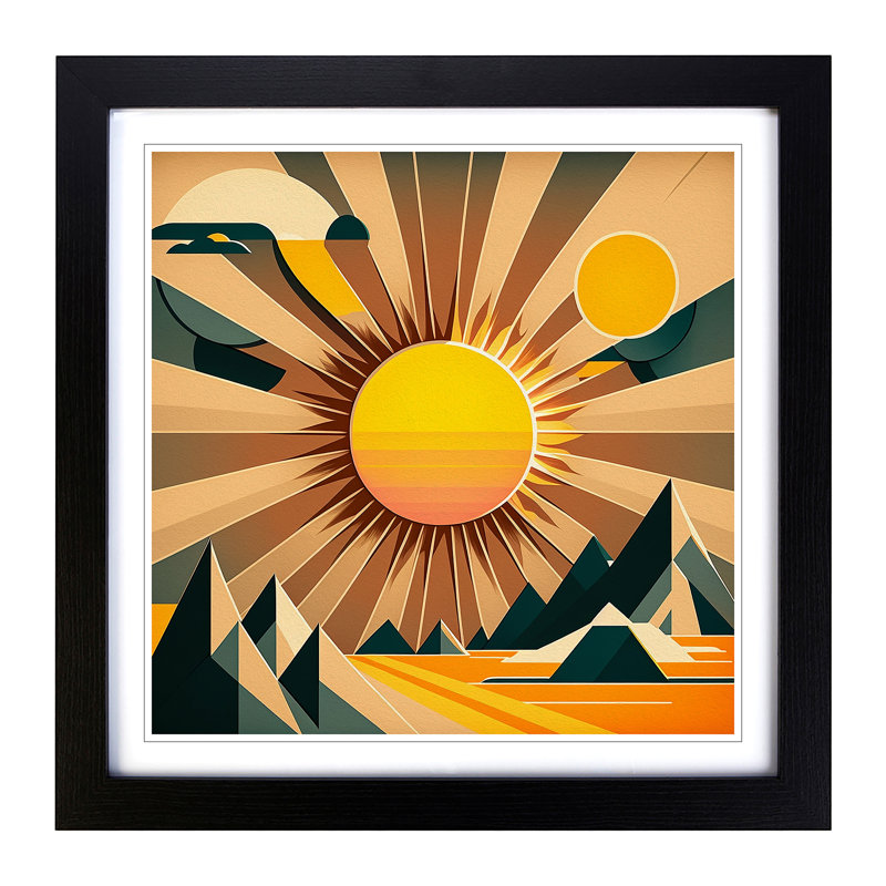 Sun Mid-Century No.1 - Framed Print, Black