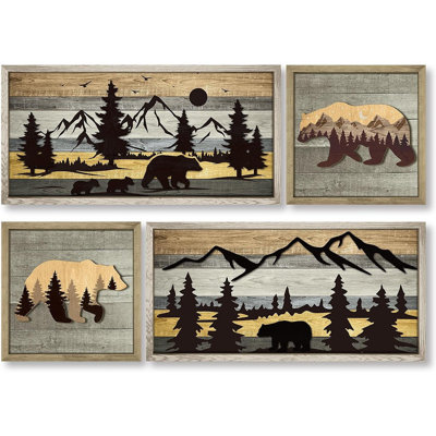 Art mural ours - bois naturel - décor de chalet rustique 3D, thème bois et montagne, style maison de campagne