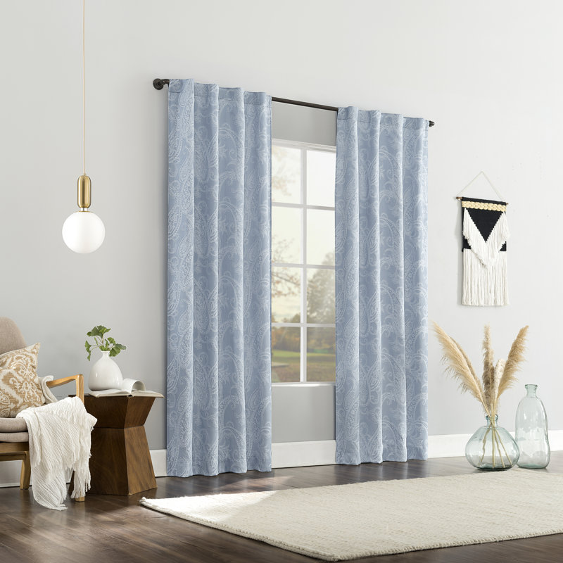 Rideau à motif cachemire 100% Pedra, Bleu tranquille, L 40 po x L 63 po