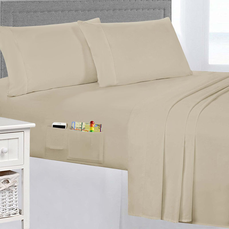 Ensemble de draps luxe Smart 4 pièce 1500 fils, Crème, Double