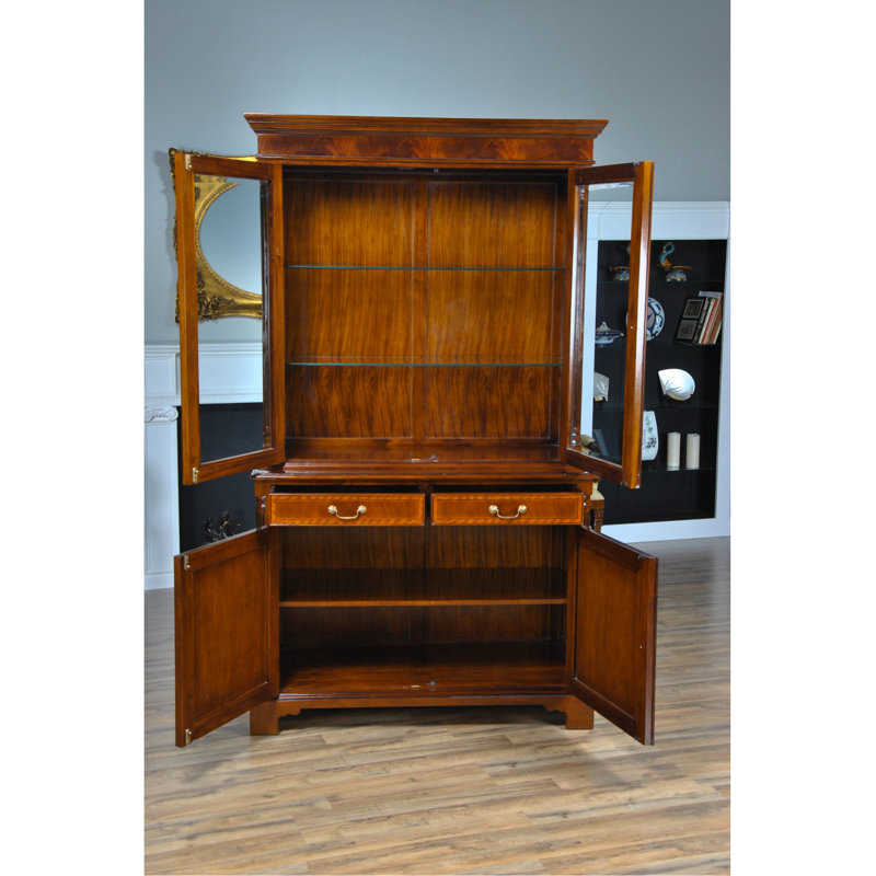 Elegant Mahogany Wood Tall Bookcase with Glass Shelves - White