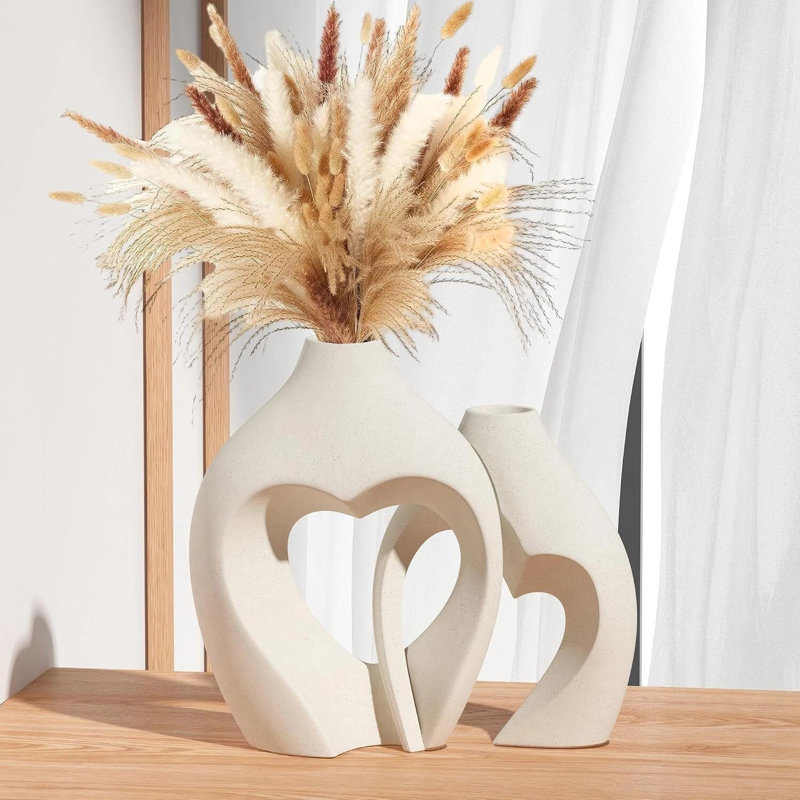 Ensemble de 2 vases en céramique blancs en forme de cœur