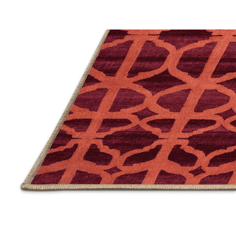 Machine Washable Trellis Pink Area Rug