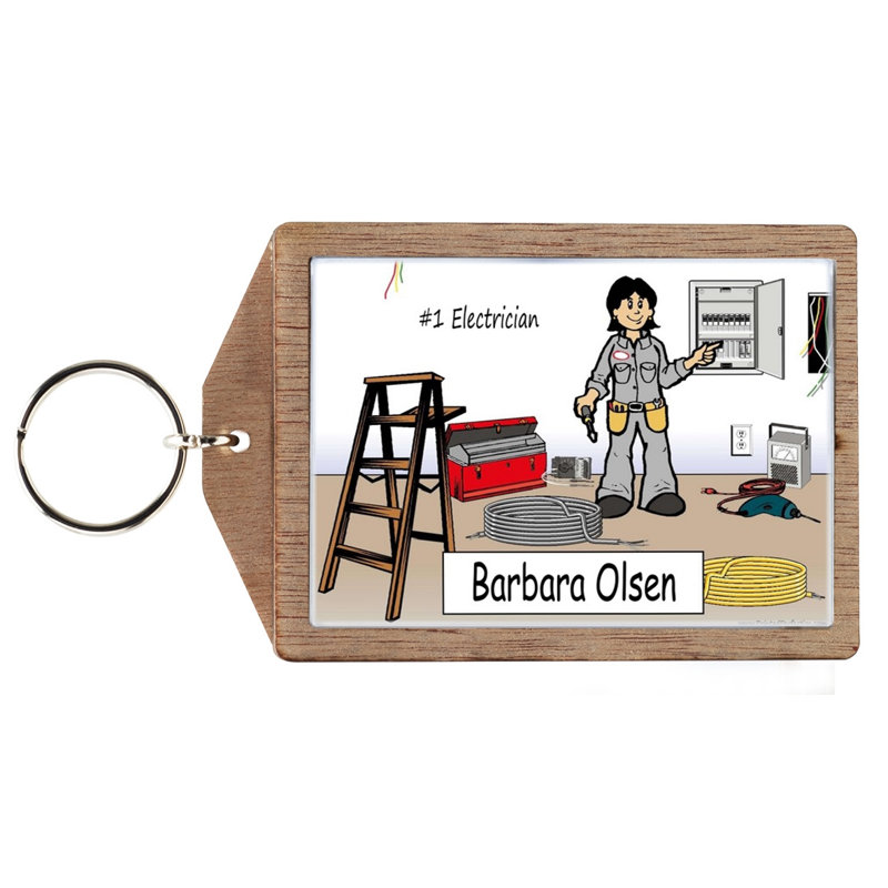 Électricien personnalisé - Porte-clés en bois féminin, Oui
