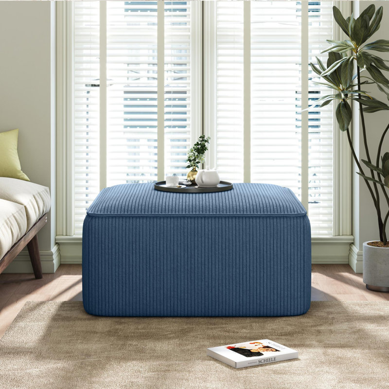 Upholstered Square Footstool, Navy Blue Corduroy