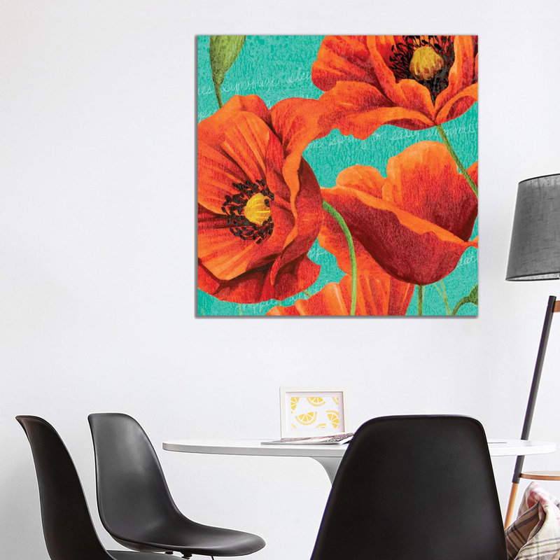 Red Poppies on Teal I by Studio W - Print, 37" H x 37" W x 1.5" D, Wrapped Canvas, No Mat