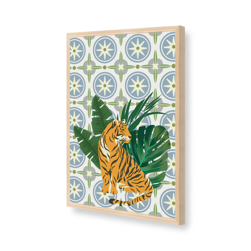 Tigre et motif tropical, Érable brut, H 37 po x l 25 po