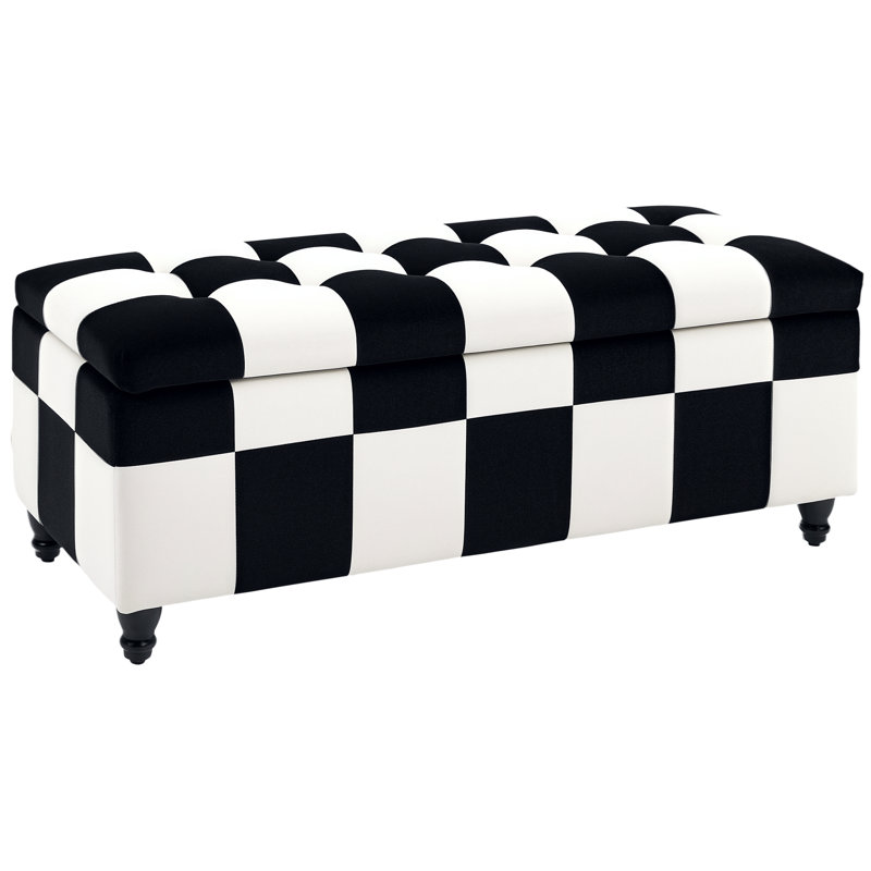 Lavora 114cm Wide Tufted Rectangle Chequered Standard Ottoman with Storage, Black/White